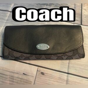 Pristine Coach Black/Grey Trifold Signature Jacquard Soft Shell Wallet 💎EUC